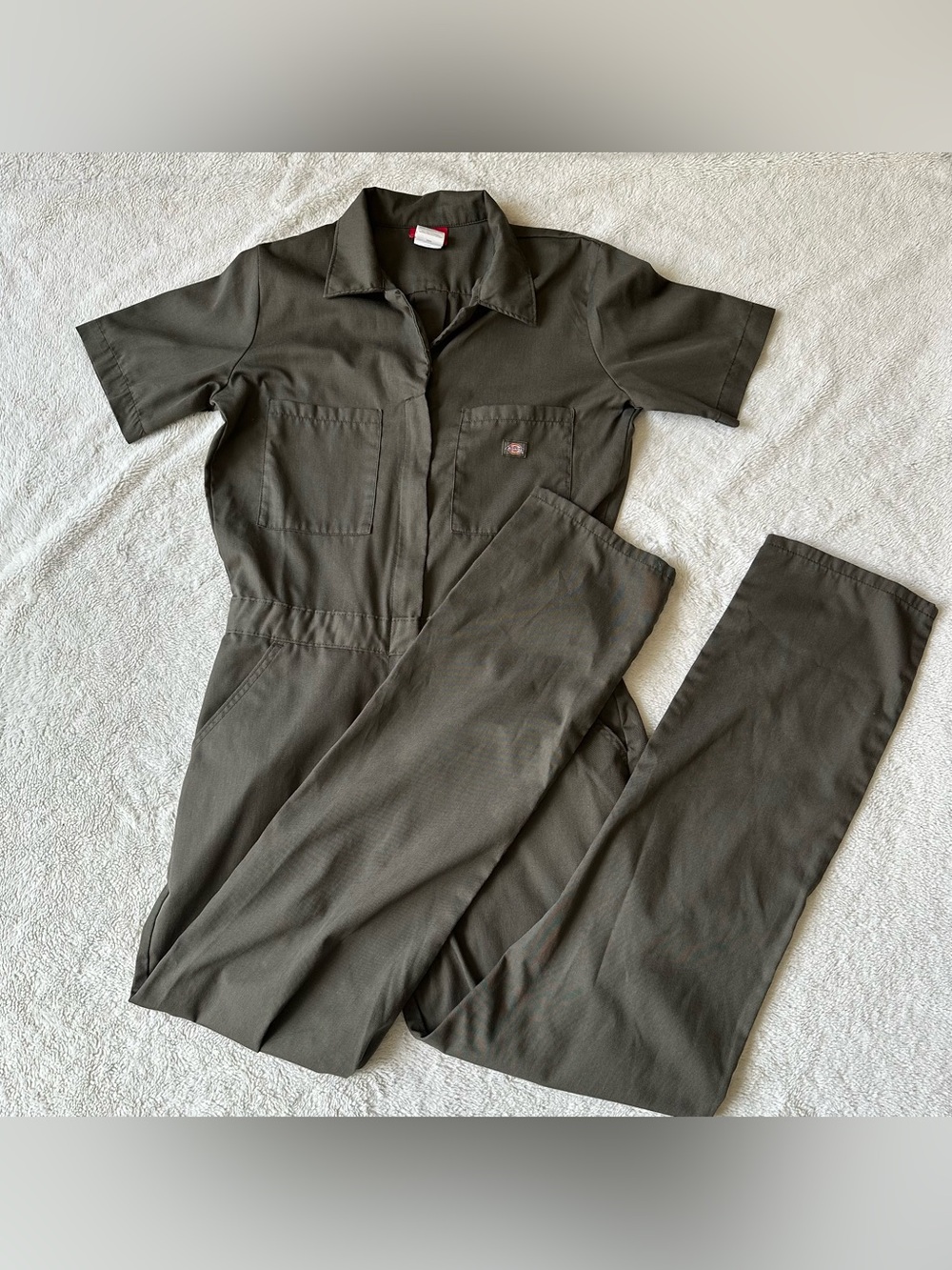 Dickies Women's FLEX Short Sleeve Coverall Jumpsuit Overalls Moss Green sz M
